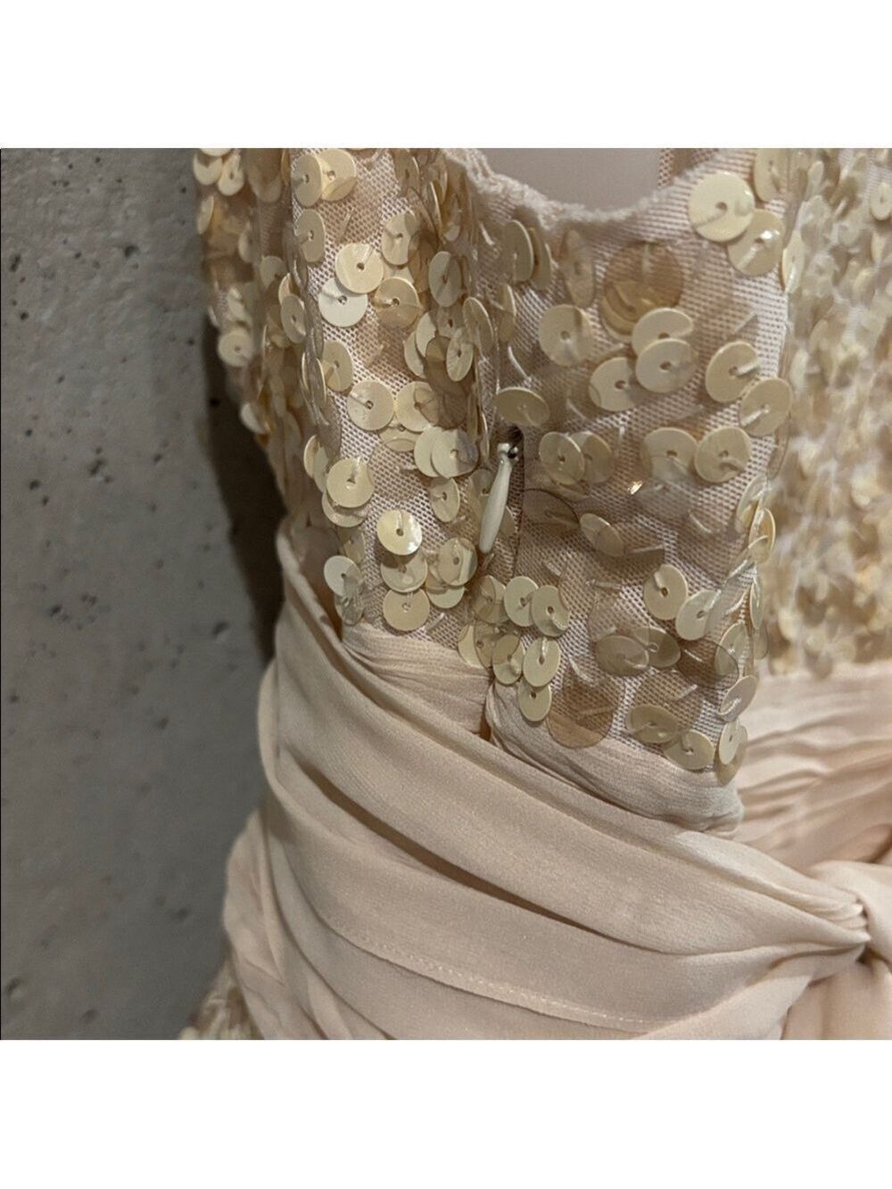 BCBGMaxAzria Sequin Cream and Gold Dress - Size M - Picture 5 of 7